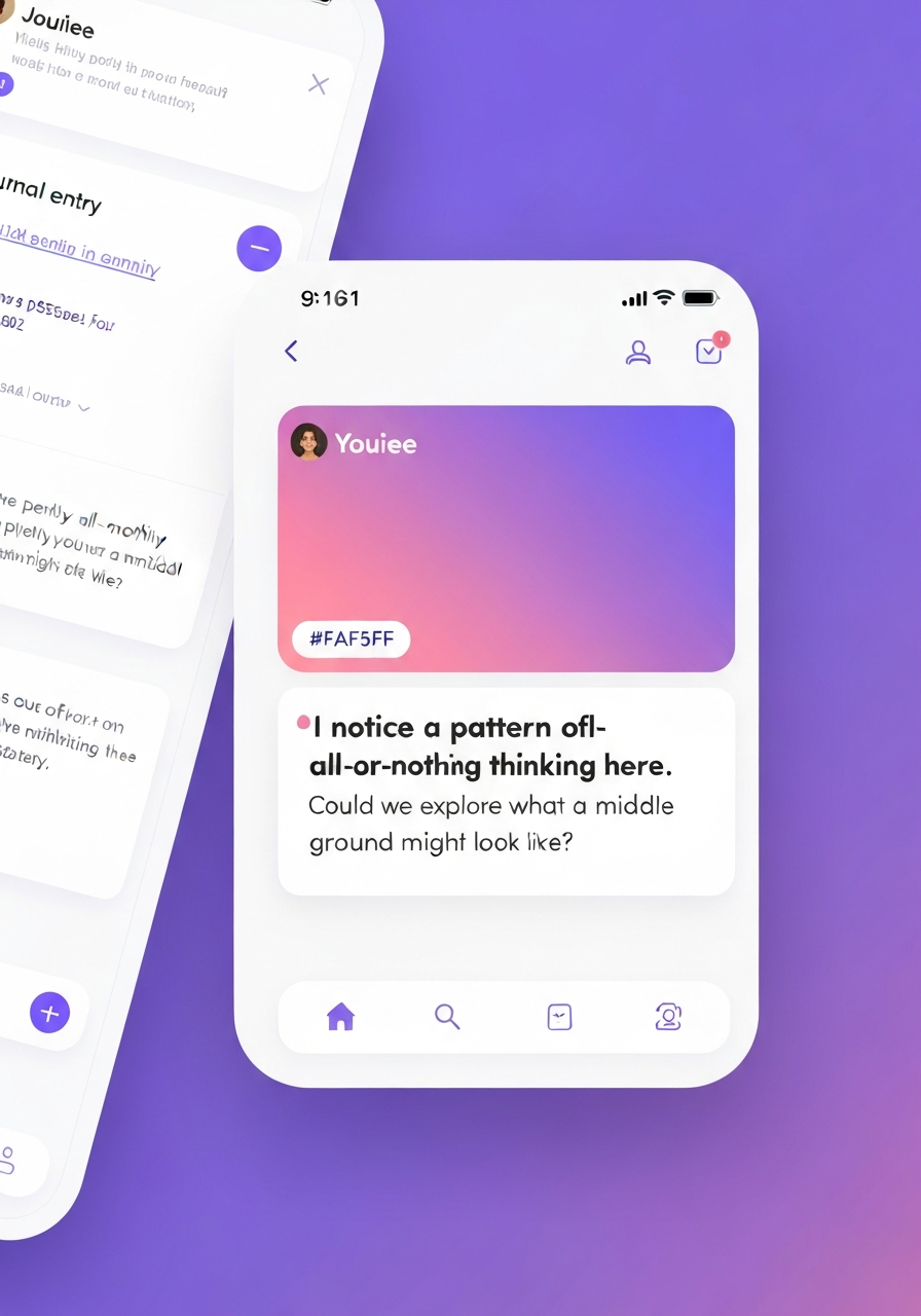 Youiee app interface showing AI insight identifying cognitive patterns
